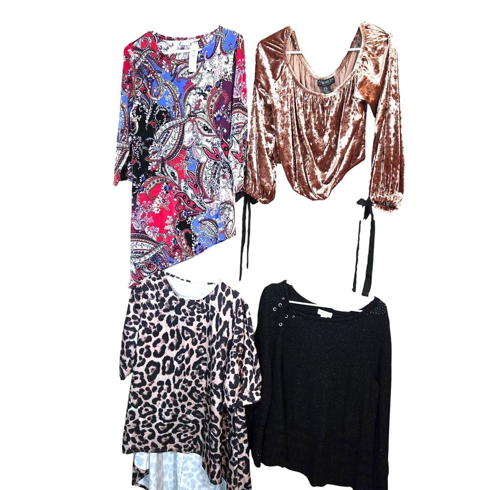 Women's 0X Tops Shirts Blouses Sweaters Wholesale Bulk Lot of 4